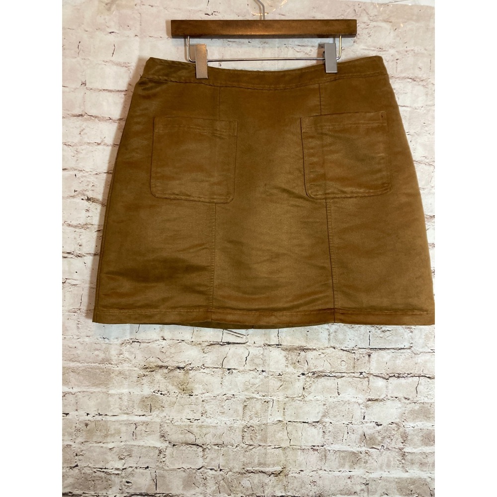 Old Navy Skirt Womens 16 Darkest Gold Microsuede A Line Zip Back Preppy Academia